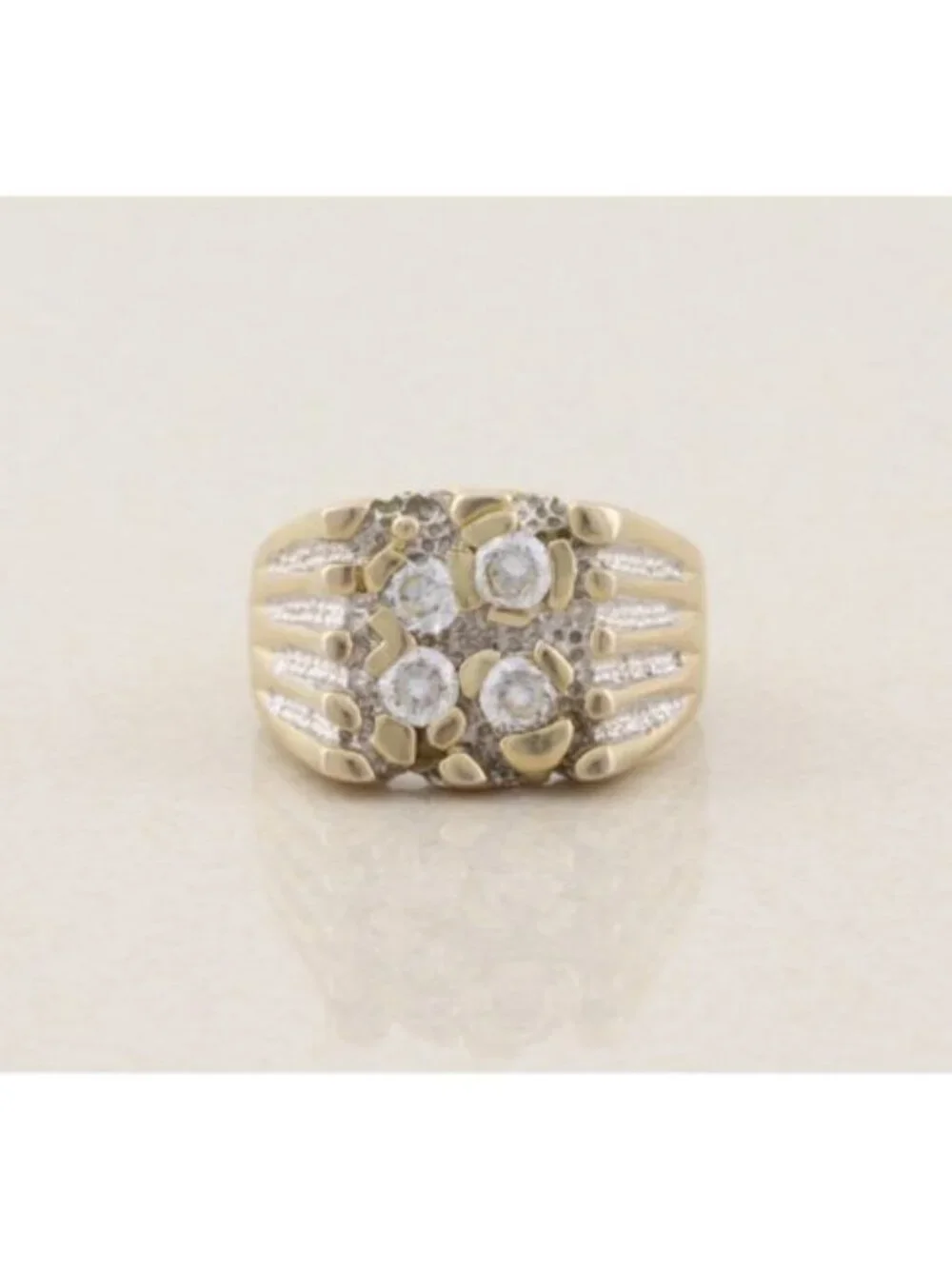 Men's 18k Gold Plate Over Sterling Silver Cubic Zirconia Nugget Ring Size 13 1/4